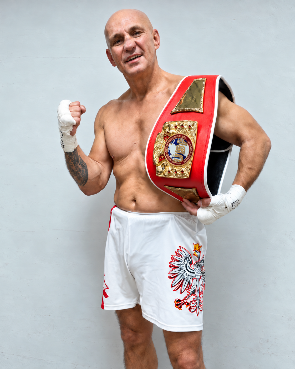 Michael Oleschak wearing his UBF European championship belt